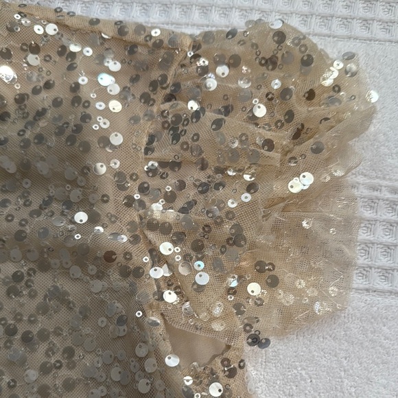 Gold Sequin Blouse with Elegant Sleeves - Picture 3 of 8